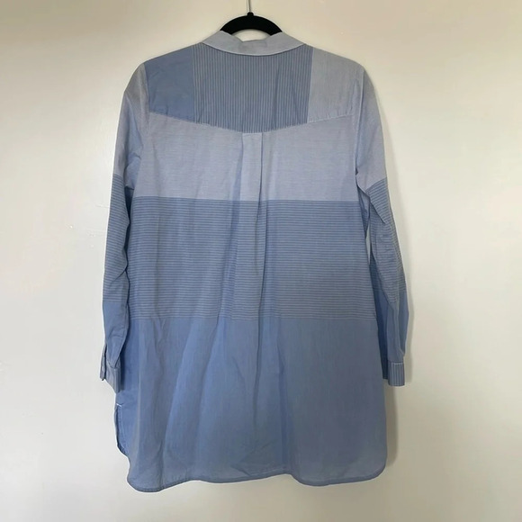 J.Jill Mixed Striped Button Down Tunic Blue White Colorblock 100% Cotton Small - Picture 5 of 5